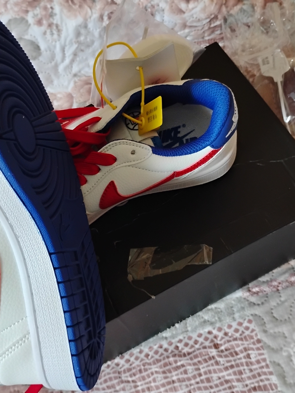 Nike Women's White, Red & Blue Low-Top Sneakers - Signature Swoosh - Picture 3 of 3